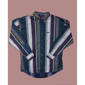 Vintage 90's Chaps Ralph Lauren Mens Button Up Multicolor Black Logo Size Medium